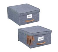 Relaxdays Cajas de almacenaje con tapa en set de 2 marrón claro,gris