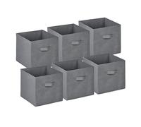 Relaxdays Cajas de Almacenaje Cuadradas con Asas en Set de 6, 19 L, Cajones de Tela, 26,5 x 28 x 28 cm, Plegables, Gris