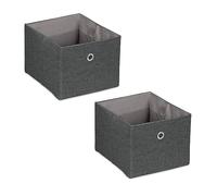 Relaxdays Cajas de Almacenaje Plegables Set de 2, Cajones Tela Pequeños, 16 x 20,5 x 25 cm, Pongotodos, Gris Oscuro, Poliéster, 16 x 20.5 x 25 cm