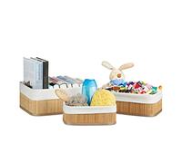 Relaxdays Cajas de almacenaje, Set, 5 x 32 x 22 cm, Cestos rectangulares, 12,5x32x22 cm, 3 Uds, Marrón, Bambú