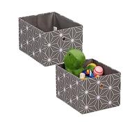 Relaxdays Cajas de Almacenaje Set de 2, Cajones Tela Rectangulares, 16 x 20 x 25 cm, Pongotodos sin Tapa, Gris y Blanco, Lino