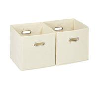 Relaxdays Cajas de almacenaje, Set de dos cestas, Sin tapa, Con asas, Plegable, Cuadrado, 30 cm, Beige