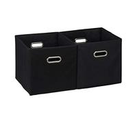 relaxdays Cajas de almacenaje, Set de Dos cestas, Sin Tapa, con Asas, Plegable, Cuadrado, 30 cm, Negro, Poliéster, 2