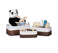 Relaxdays Cajas de almacenaje, Set de tres, Funda textil, Rectangular, Accesorio, Baúles, Bambú, Marrón