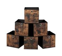 Relaxdays Cajas de Almacenaje Tela, Pack de 6, 26 x 26 x 26 cm, Efecto Madera, Organizadores Plegables, Negro y Marrón