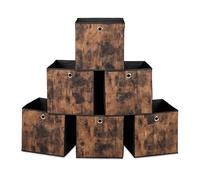 Relaxdays Cajas de Almacenaje Tela, Pack de 6, 33 x 33 x 33 cm, Efecto Madera, Organizadores Plegables, Negro y Marrón