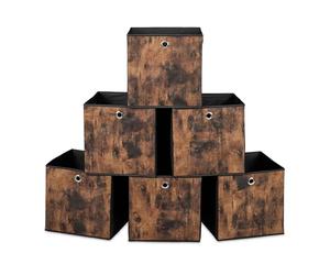 Relaxdays Cajas de Almacenaje Tela, Pack de 6, 33 x 33 x 33 cm, Efecto Madera, Organizadores Plegables, Negro y Marrón