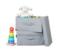 Relaxdays Cajas Organizadoras con Tapa, Pack de 2, Cestas de Almacenaje Plegables, 17 x 23 x 33 cm, con Tapa, Tela, Gris