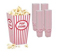 Relaxdays Cajas Palomitas, Set 100, Rayas, Diseño Retro, Accesorios Noche Cine, Cartón, Recipiente Popcorn, Rojo/Blanco, 16 x 10,5 x 10,5 cm