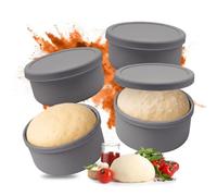 Relaxdays cajas para bolas de pizza, 4 unidades, silicona, gris | hasta 350 g, congelable, 6,5x14,5 cm, con tapa