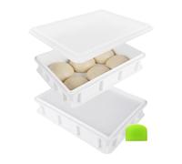 Relaxdays Cajas para bolas de pizza, set de 2 con tapa, HBT: 7 x 40 x 30 cm, PP, apilables para 6 bolas, blanco