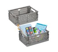 Relaxdays Cajas Plegables Set de 2, Cajones Almacenaje Pequeños, Apilables, 10x25x26,5 cm, Plástico, Color Gris, 10 x 25 x 16.5 cm
