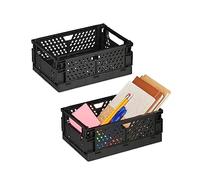 Relaxdays Cajas Plegables Set de 2, Cajones Almacenaje Pequeños, Apilables, 10x25x26,5 cm, Plástico, Color Negro