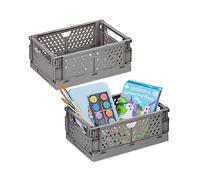 Relaxdays Cajas Plegables Set de 2, Cajones Almacenaje Pequeños, Apilables, 10x25x26,5 cm, Plástico, Color Gris, 10 x 25 x 16.5 cm