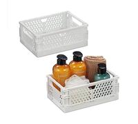 Relaxdays Cajas Plegables Set de 2, Cajones Almacenaje Pequeños, Apilables, 10x25x26,5 cm, Plástico, Color Blanco, 10 x 25 x 16.5 cm