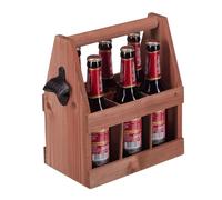 Relaxdays Portabotellas Madera, Portacervezas con Abrebotellas, Cajón para 6 Botellas Cerveza, Regalo Día Padre, Marrón, Hierro, 28 x 27,5 x 15 cm