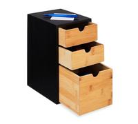Relaxdays Cajonera, 3 Cajones, Bambú y MDF, 28 x 17 x 21,5 cm, Organizador para Oficina y Despacho, Natural/Negro