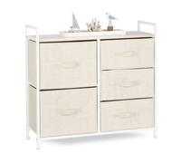 Relaxdays Cajonera Multiusos con 5 Cajones, Metal-Tela, Beige, 77.5 x 83 x 29 cm