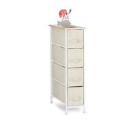 Relaxdays Cajonera Multiusos con 4 Cajones, Metal-Tela, Beige, 76 x 20 x 48 cm