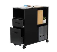 Relaxdays Cajonera con Ruedas, 2 cajones, 3 Compartimentos, MDF, 65x30x60 cm, Negro, Mueble Oficina bajo