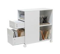 Relaxdays Cajonera con ruedas, 2 cajones, 3 huecos, 65x30x60 cm, MDF, mueble archivo oficina, blanco