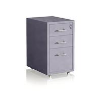 Relaxdays Cajonera con Ruedas, 3 cajones, 45,5 x 28 x 41 cm, con Cerradura, archivador con Ruedas, Metal, Color Gris
