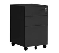 Relaxdays Cajonera con Ruedas, 3 cajones, 60 x 39 x 52 cm, Cerradura, Negro | Archivador metálico