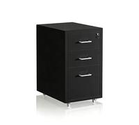 Relaxdays Cajonera con Ruedas, 3 cajones, (Al x An x F): 48 x 28 x 41 cm, con Cerradura, archivador, Metal, Negro