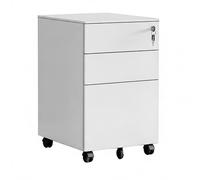 Relaxdays Cajonera con Ruedas, 3 cajones, (Alto x Ancho x Fondo): 60 x 39 x 50 cm, Cerradura, archivador, Metal, Blanco