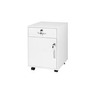 Relaxdays Cajonera con Ruedas, Armario con Puerta, Cerradura, archivador, 57x40x40 cm, Blanca