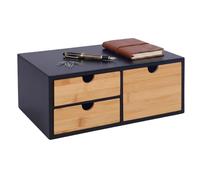 Relaxdays Cajonera de 3 Cajones, Bambú y MDF, Negro/Natural | Organizador de Escritorio, 13,5 x 33 x 21 cm