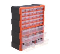 Relaxdays cajonera de plástico con 39 cajones, Montaje en Pared o de pie, 47x38x16 cm, Negro/Naranja