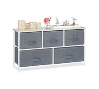 Relaxdays Cajonera Multiusos con 5 Cajones, Metal-Tela, Gris, 54.5 x 100 x 30 cm