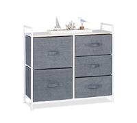 Relaxdays Cajonera Multiusos con 5 Cajones, Metal-Tela, Gris, 77.5 x 84 x 29 cm