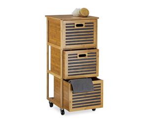 Relaxdays Cajonera rodante de bambú azul oscuro,marrón claro