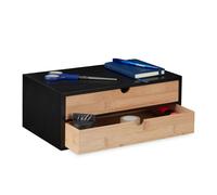 Relaxdays Organizador de Escritorio con 2 Cajones, Bambú Veteado y MDF, Cajonera de Sobremesa, 14x33x21cm, Negro/Natural, Tablero de Fibras