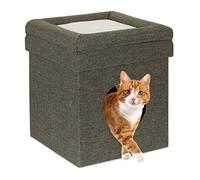 Relaxdays Cama Cueva Gato con Taburete, Casa Gatito o Perro, 2 Pisos, Reposapiés Sofá, Plegable, 44 x 38 x 38 cm, Gris, Tablero de Fibras