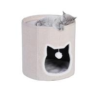 Relaxdays Cama Cueva Gato de Interior con Cojín, Casa Gatito Plegable, Taburete, Refugio Mascotas, 40 x 39 cm, Beige