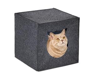 Relaxdays Cama Cueva Gato Plegable, Caja para Mascotas Cuadrada, 33x33x33 cm, También para Perros Pequeños, Antracita
