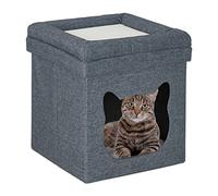 Relaxdays Cama Cueva para Gato con Taburete, Plegable, Casa Mascota 44x40x40 cm, Entrada, Refugio Gatito, Gris y Blanco, Gomaespuma, 44x40x40cm