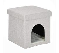 Relaxdays Cama Cueva para Gatos con Taburete, Escondite con Cojín Gatitos, Perros Cachorros, MDF, 38,5x37x37 cm, Beige