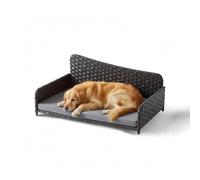 Relaxdays Cama de ratán para Perros XL con cojín, elevada, Interior/Exterior, 38x87x49 cm, Gris