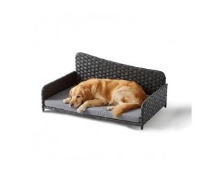Relaxdays Cama de ratán para Perros XL con cojín, elevada, Interior/Exterior, 38x87x49 cm, Gris