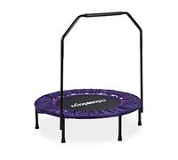 Relaxdays Cama Elástica Plegable con Barra de Apoyo para Interior, hasta 120 kg, Metal-Nailon-Poliéster, Negro-Lila
