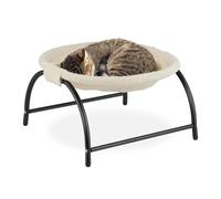 Relaxdays Cama elevada para gatos de felpa beige,negro