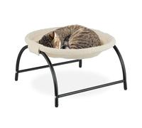 Relaxdays Cama Elevada para Gatos, Hamaca Mascotas, Felpa, 25 x 45 x 42 cm, Colchoneta Felinos con Soporte, Beige/Negro, Acero, Poliéster