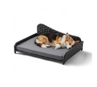 Relaxdays Cama elevada para Perros PE-ratán L 25x63x46 cm con cojín sofá para Exterior e Interior Gris