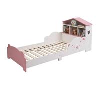 Relaxdays Cama infantil con estante casita blanco,fucsia