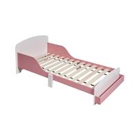 Relaxdays Cama Infantil con barandilla, somier de Lamas, Estante, MDF, Rosa/Blanco 70x140 cm, 60x77x150 cm