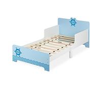 Relaxdays Cama Infantil con Diseño de Marinero, Bordes Anticaída, Somier Láminas, 60 x 77 x 143 cm, MDF, Blanco/Azul